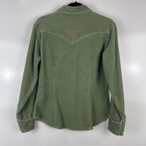 Roper Green Corduroy Embroidered Button Up Long Sleeve Western Shirt Size Medium - Picture 2 of 10